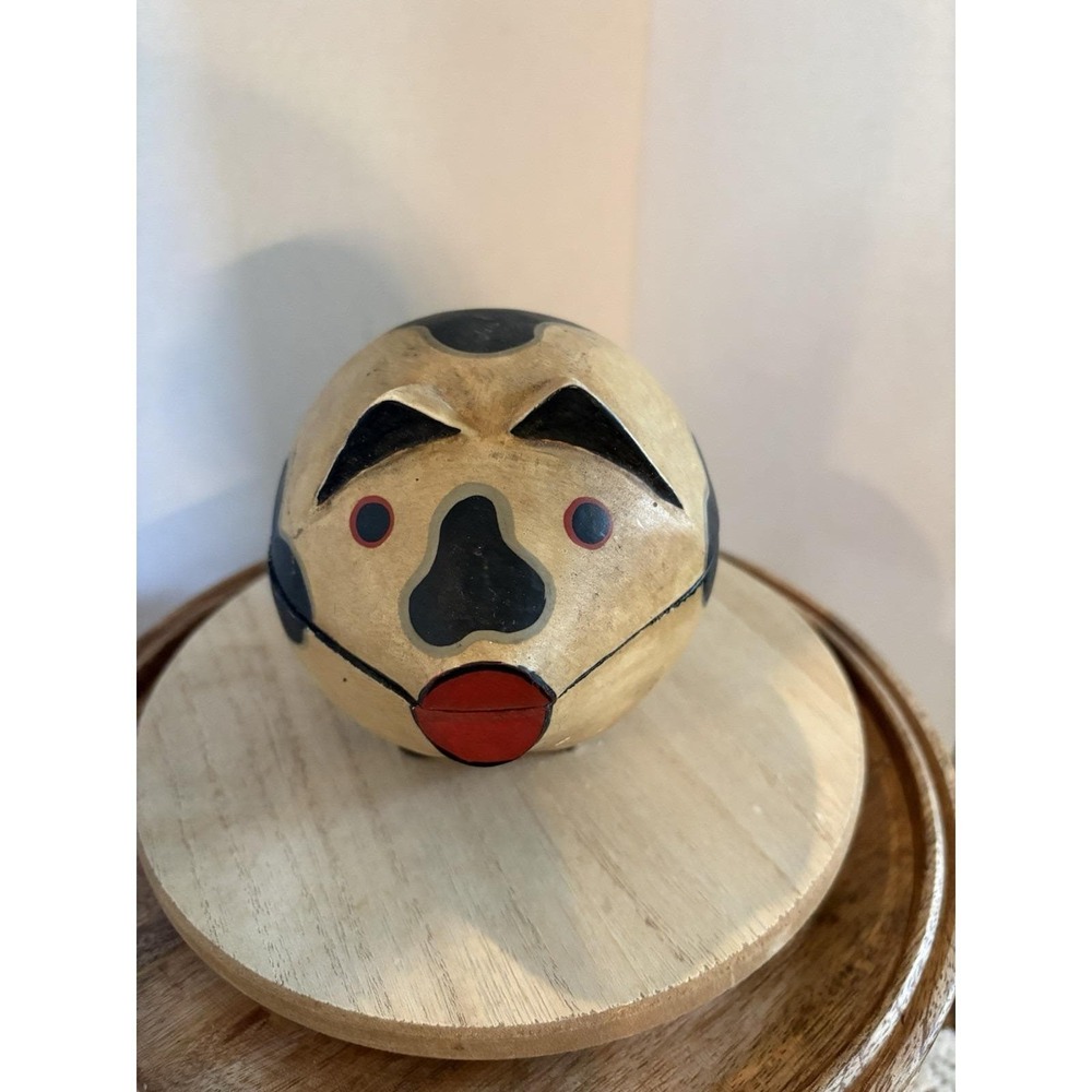 Handmade Indonesian woodPig Shaped cow Painted Trinket Box 4".MCM.COTTAGECORE.